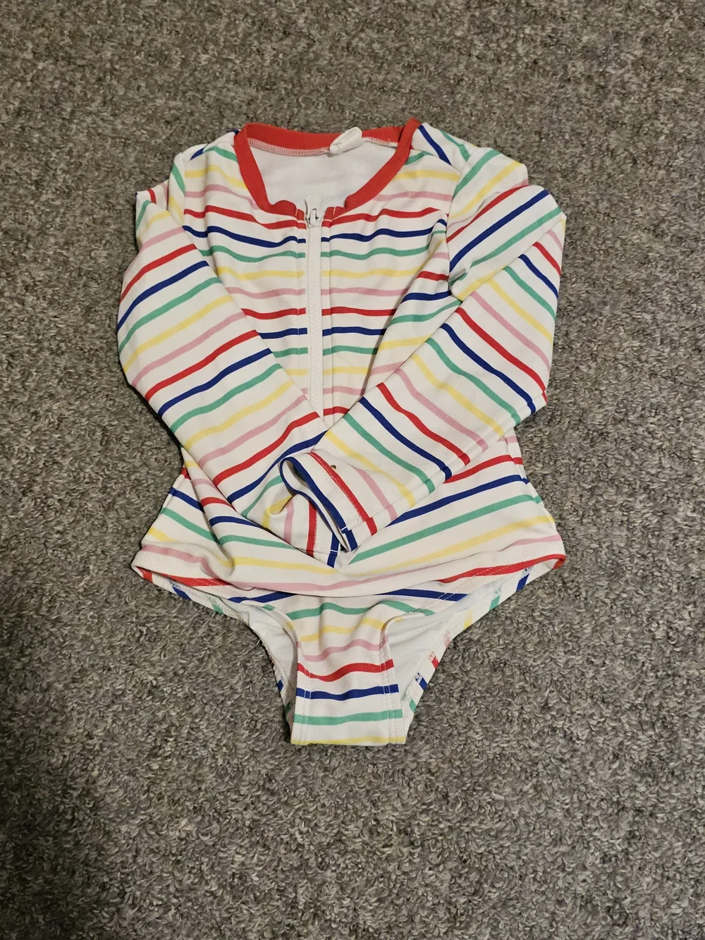 Kids Long-Sleeve Rainbow Stripe One-Piece Swimsuit - White Multicolor